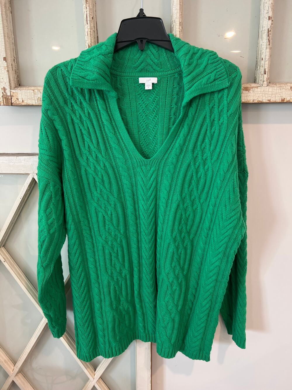 J.Jill size XL green cable knit sweater